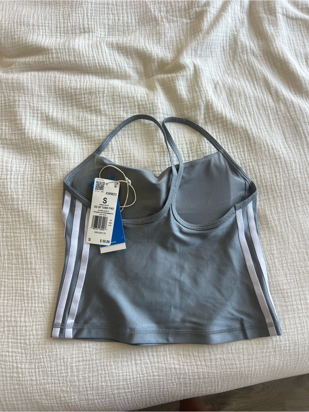adidas Originals Gray Crop Tank with White Stripe and Trefoil - Picture 2 of 2